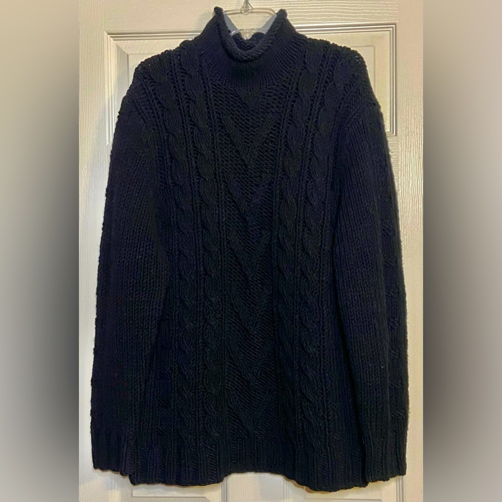 VTG Express Women’s 90s Chunky Cable Knit Mock Neck Black Sweater Sz XL
